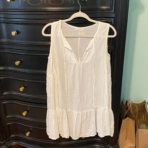 White Sleeveless Ruffle Hem Dress/Cover up